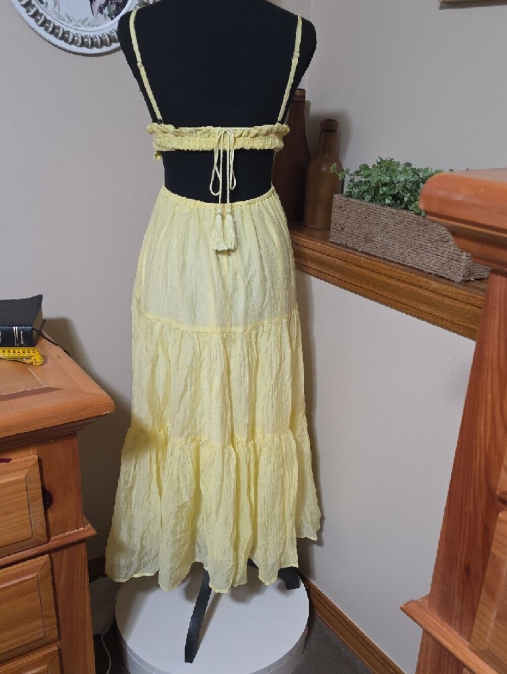 Yellow Tiered Maxi Sundress with Tassel Tie - Picture 4 of 10